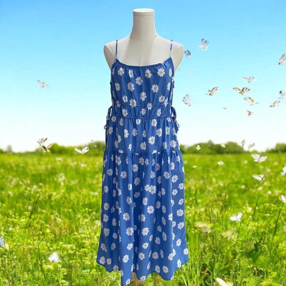 Universal Thread Floral Midi Dress Women M Blue Cottagecore Resort Feminine Soft